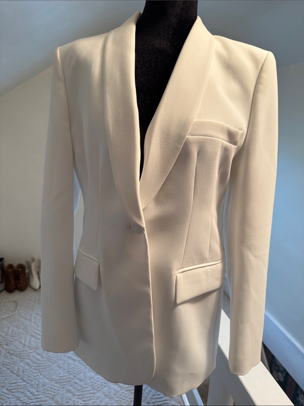 Women's White Shawl Collar Blazer Jacket